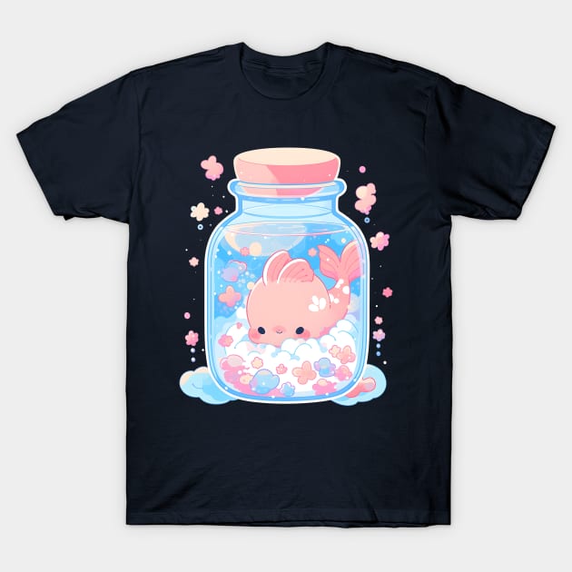 Adorable Anime Style Fish in a Glass Jar - Cute Aquatic Art T-Shirt by Chibidorable